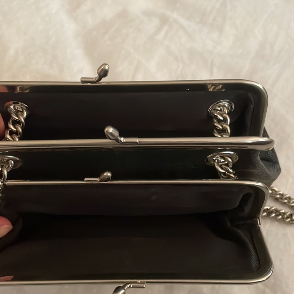 Leopard Print Mini Frame Bag with Chain Strap - Black & White - Picture 3 of 7